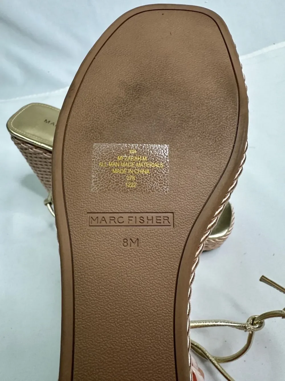 Marc Fisher Gold Metallic Strappy Wedge Sandals with Knot Detail